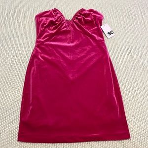 Hot Pink Velvet Strapless Dress